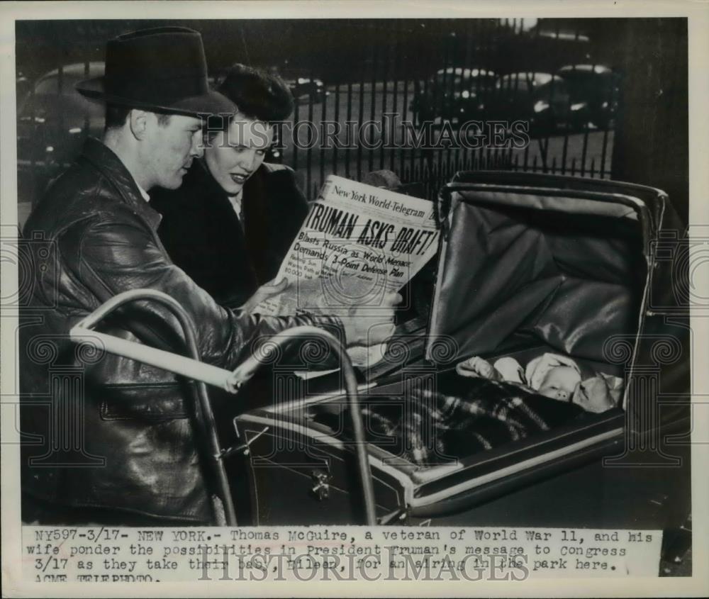 1948 Press Photo WWII Vet Thomas McGuire his wife and baby - nee08351 - Historic Images