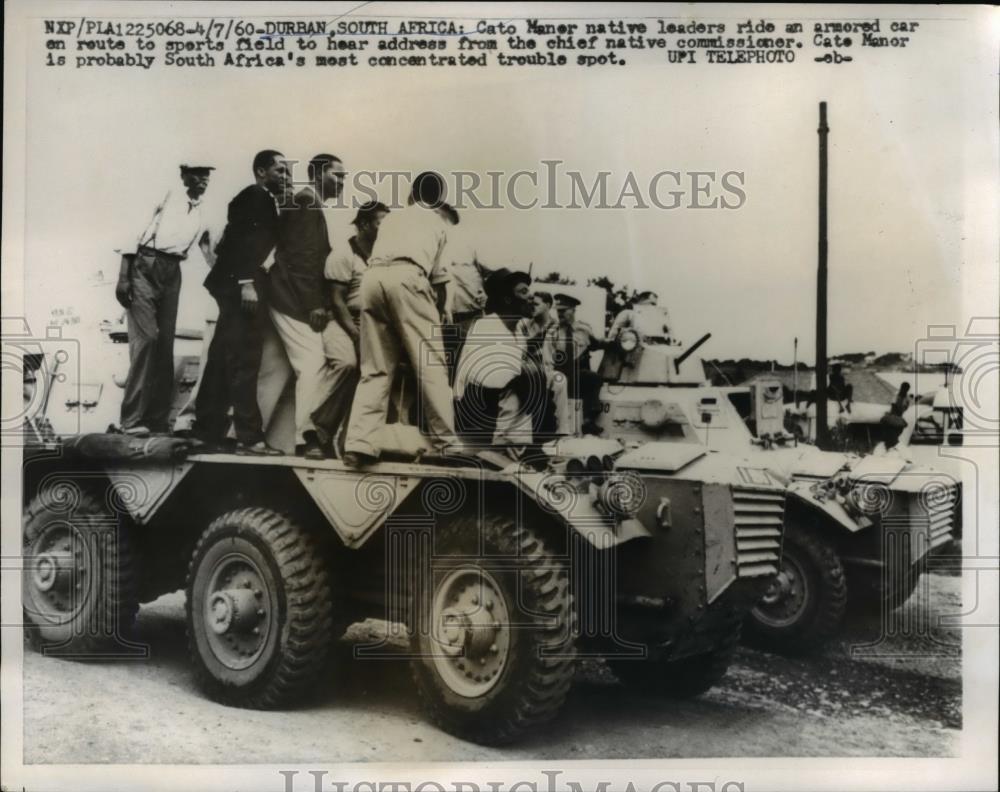 1960 Press Photo Cato Manor Native Leader ride armored car &amp; most trouble spot - Historic Images