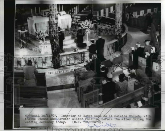 1957 Press Photo Notre Dame de la Salette Church with Germain Allard and Anette - Historic Images