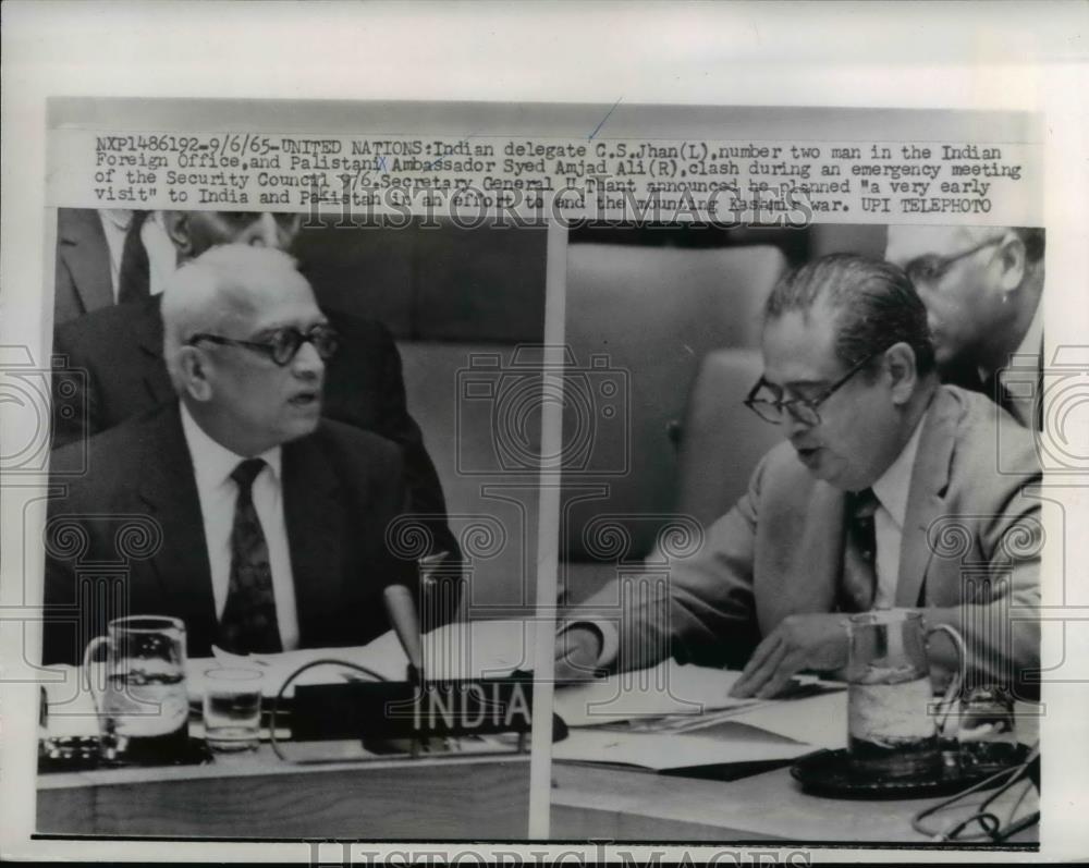 1965 Press Photo Indian Delegate CS Jhan &amp; Palistani Ambassador Syed Amjad Ali - Historic Images