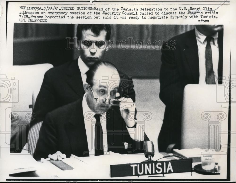 1961 Press Photo Mongi Slim at United Nations Security Council Meeting - Historic Images