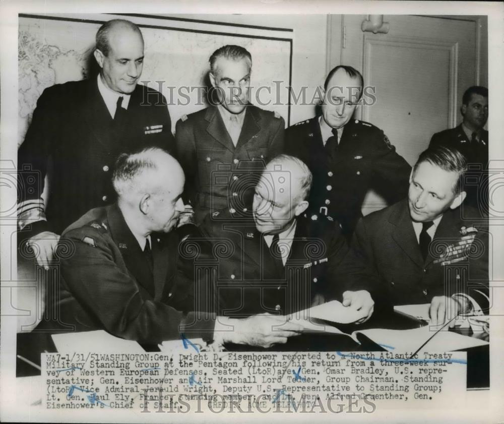 1951 Press Photo Dwight Eisenhower w NATO military Standing Group at Pentagon - Historic Images