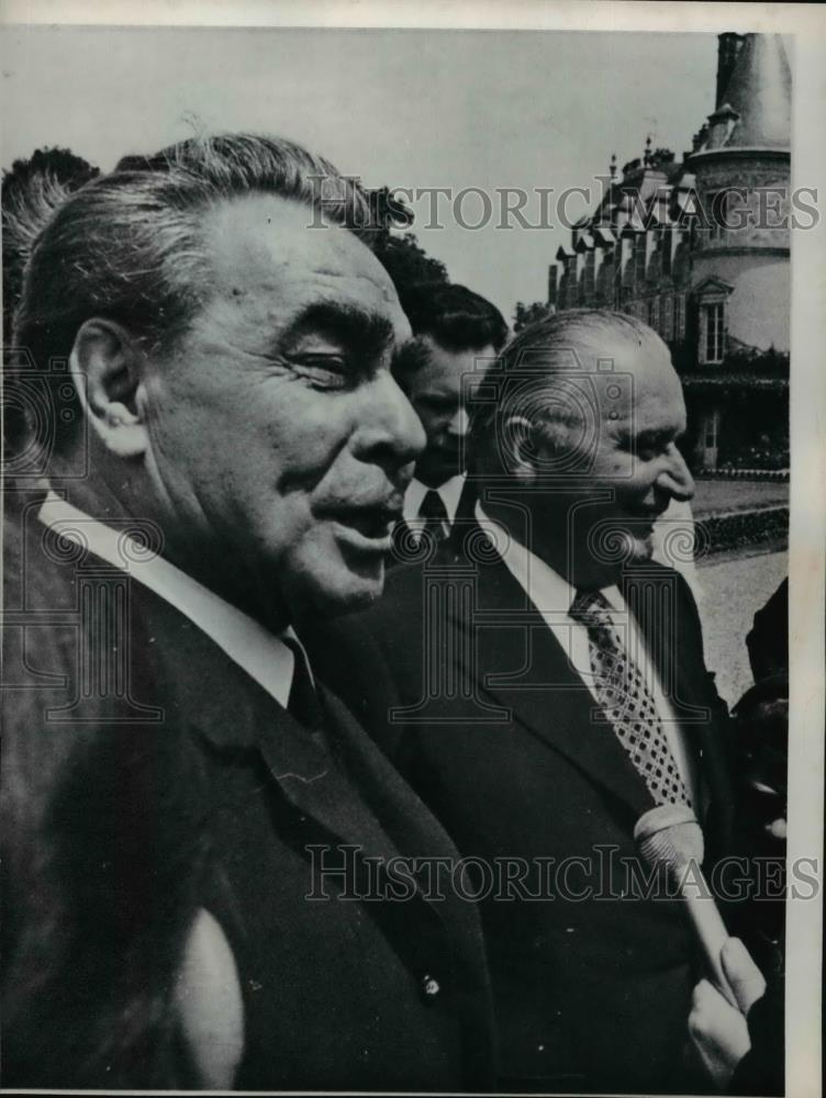 1973 Wire Photo European Leaders, Leonid Brezhnev and Georges Pompidou - Historic Images