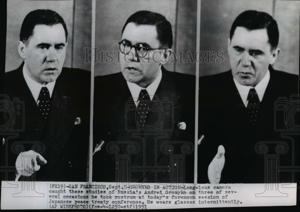 1951 Wire Photo Andrei Gromyko at a session of Japanese peace treaty conference - Historic Images