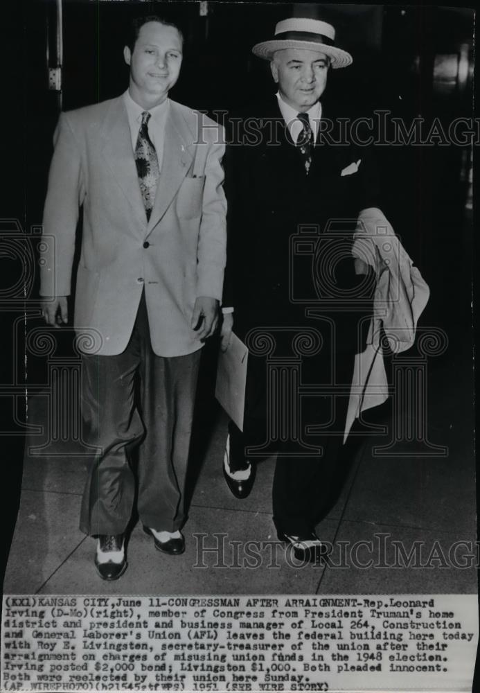 1951 Press Photo Rep. L. Irving and Roy Livingston leaving Pres. Truman&#39;s home - Historic Images