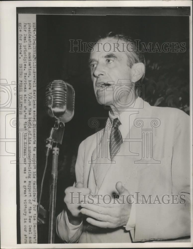 1952 Press Photo Averell Harriman Asks for Minnesota Support for Presidency - Historic Images