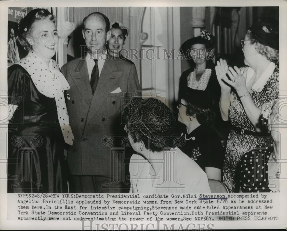 1952 Press Photo Adlai Stevenson, Angelina Parisi @ Democratic Women's Meeting - Historic Images