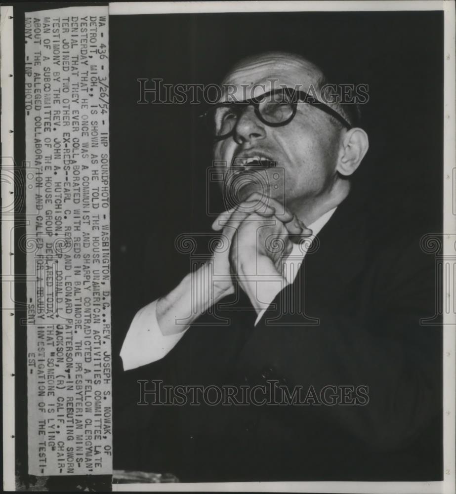 1954 Press Photo Rev.Joseph S. Nowak at House UnAmerican Activities Committee - Historic Images