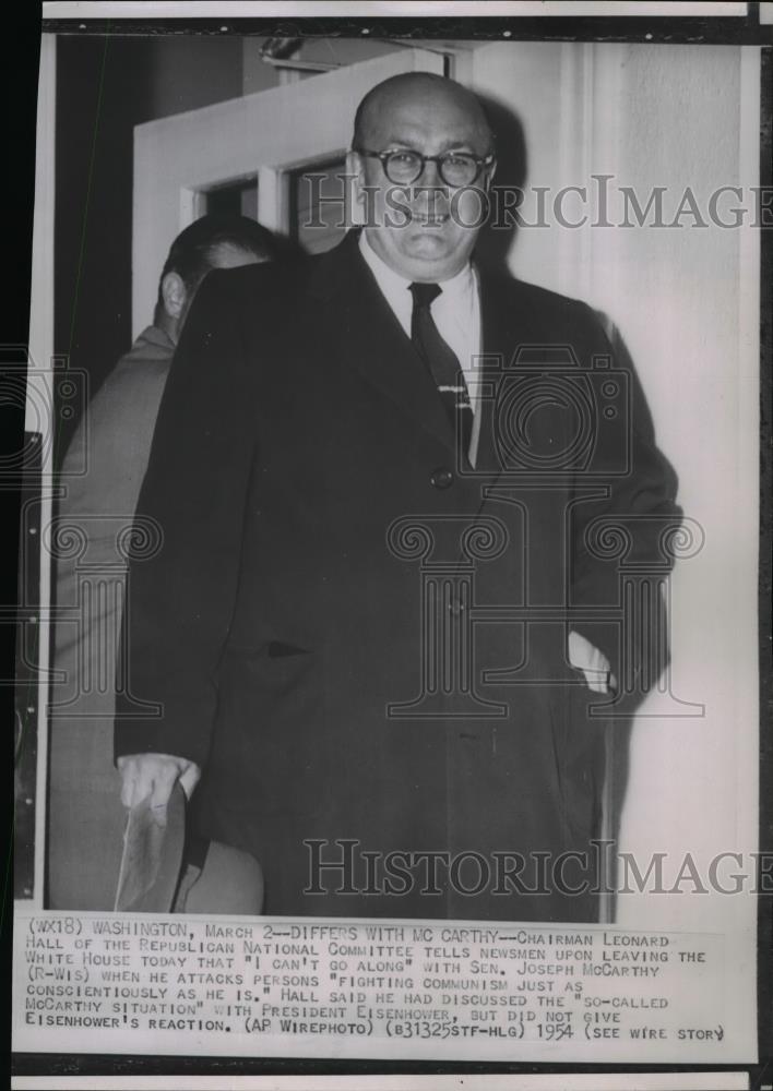 1954 Press Photo Leonard Hall, Chairman of the Republican National Committee - Historic Images