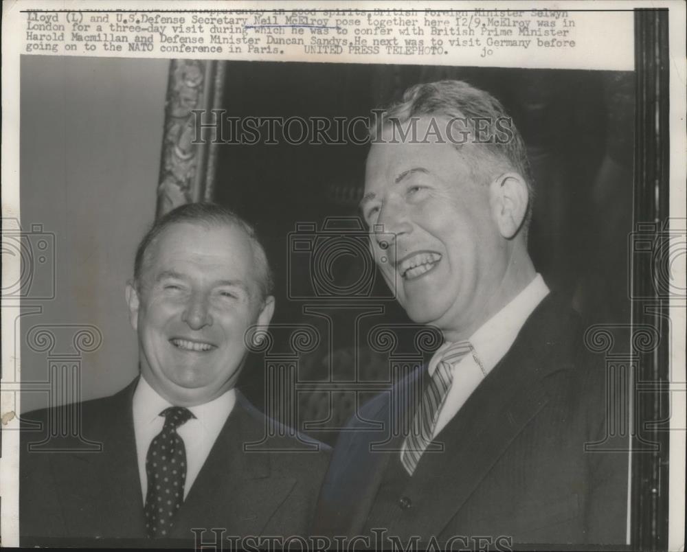 1957 Press Photo Neil McElroy Sec.of Defense and Selwyn Lloyd of Britain - Historic Images