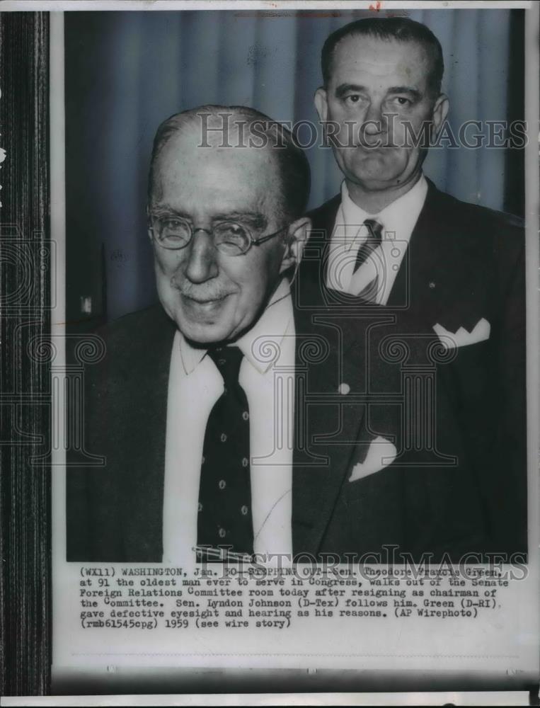 1959 Press Photo Sen. Green leaving the Senate Foreign Relations Committee - Historic Images