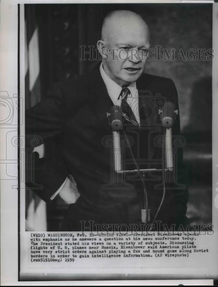 1959 Press Photo President Eisenhower speaking at his news conference - Historic Images