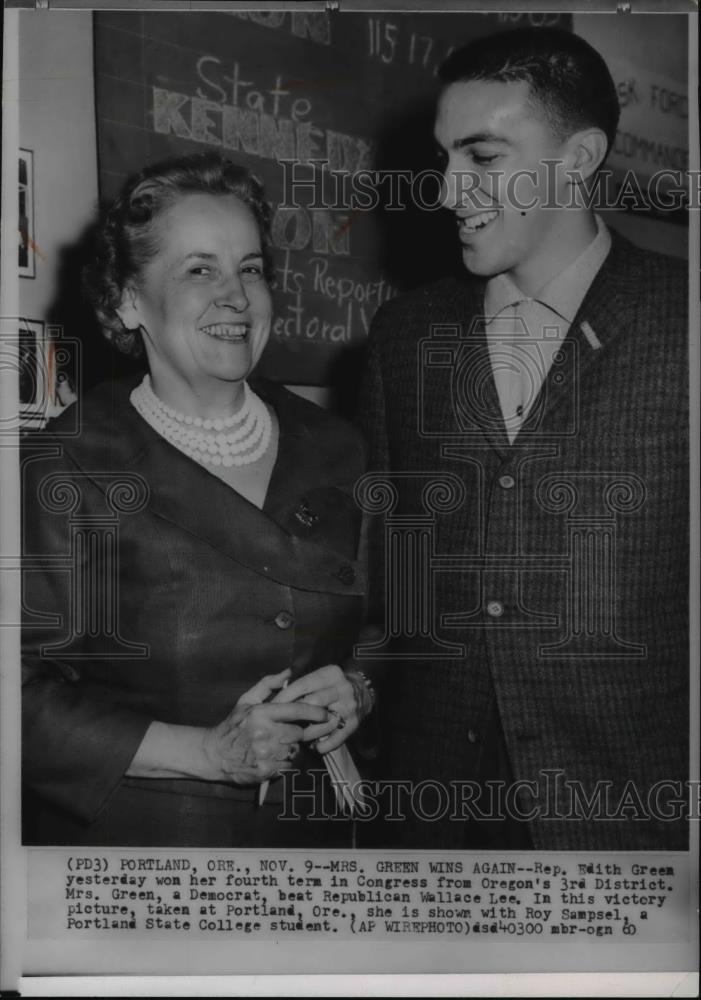 1960 Press Photo Rep. Edith Green with Roy Sampsel in Portland, Oregon - Historic Images