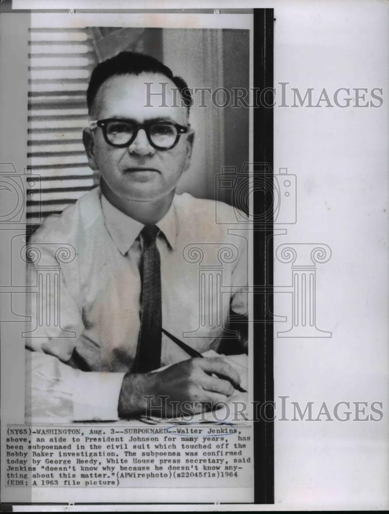 1964 Press Photo Walter Jenkins posing at his work desk - spw02723 - Historic Images