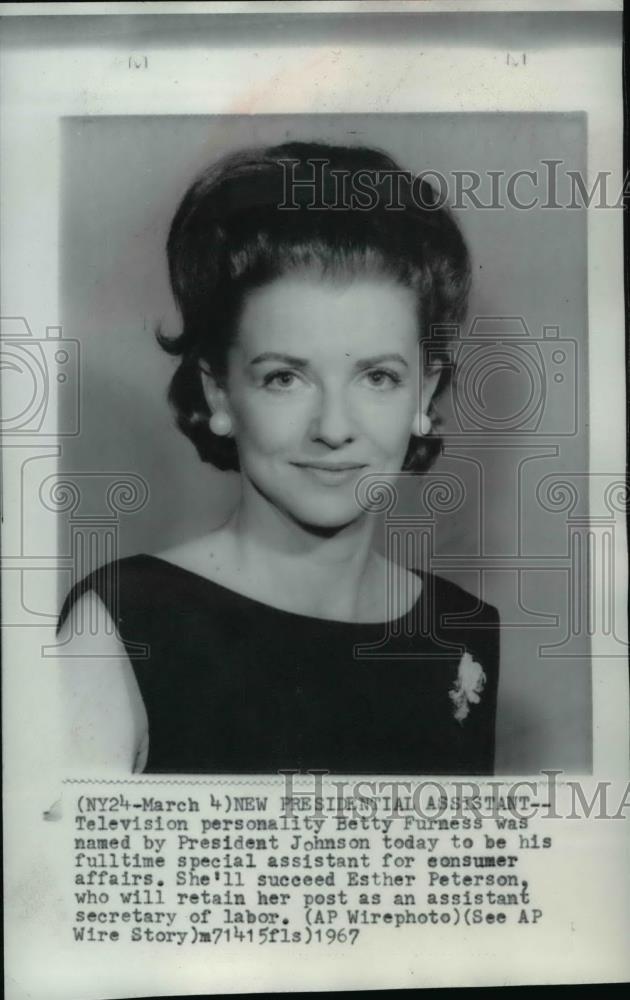 1967 Press Photo Betty Furness, named Special Assistant of President Johnson - Historic Images