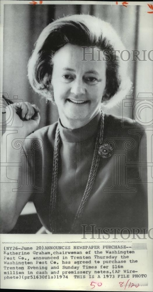 1974 Press Photo Chairwoman of the Washington Post Co. Katherine Graham - Historic Images
