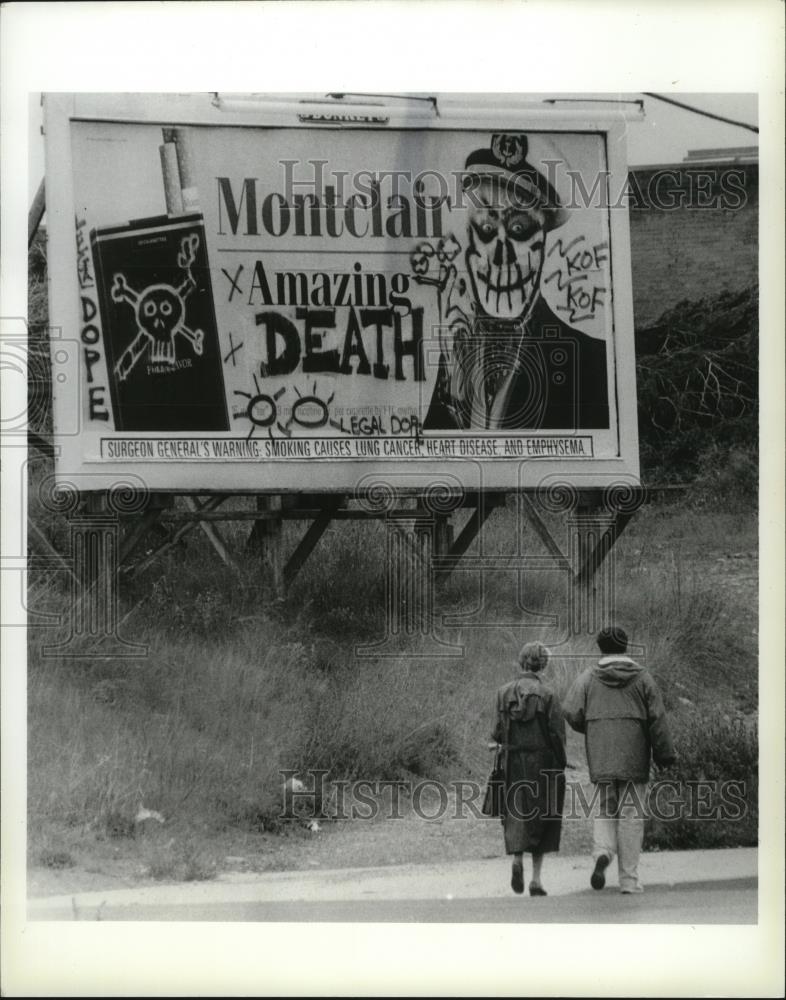 1993 Press Photo Cigarette billboards altered by a graffiti artist - spa41436 - Historic Images