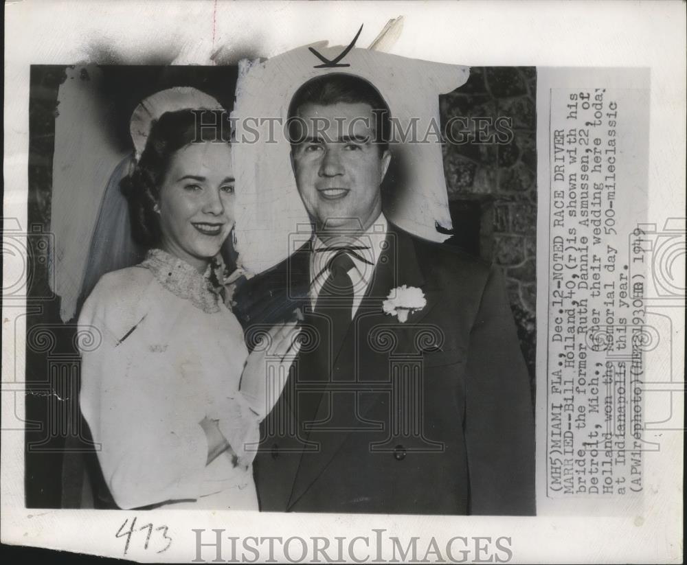 1949 Press Photo Bill Holland, bride Ruth Dannie Asmussen after their wedding - Historic Images