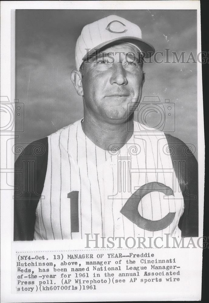 1961 Press Photo Fred Hutchinson of Cincinnati Reds Named Manager of the Year - Historic Images