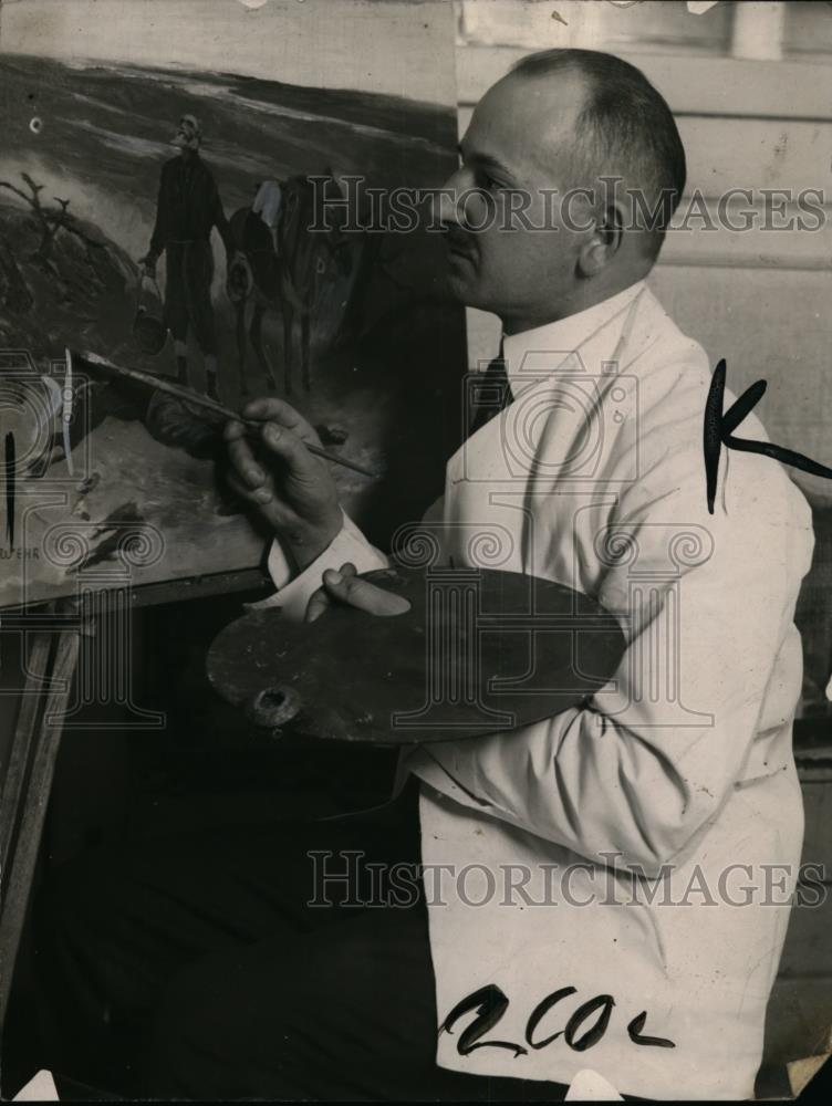 1922 Press Photo John Wehr barber &amp; artist at his paint easle - neo00853 - Historic Images