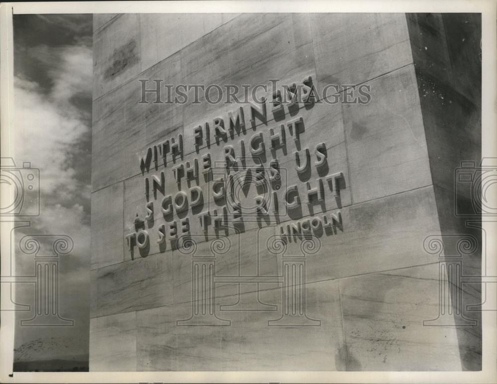 1938 Press Photo Eternal Light Peace Memorial Gettysburg Address Inscription - Historic Images