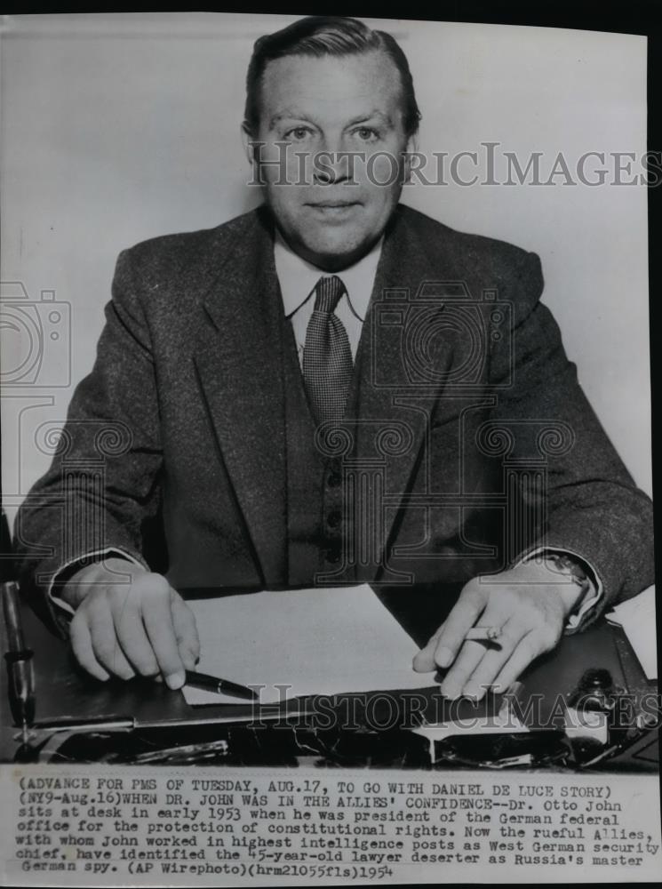 1954 Wire Photo Dr. Otto John posing at his desk in early 1953 - spw02728 - Historic Images