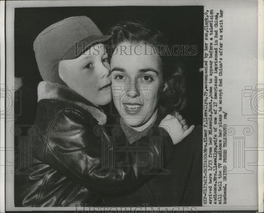 1955 Press Photo Mrs. Elmer F. Llewellyn & Son Clark, Family of China POW - Historic Images