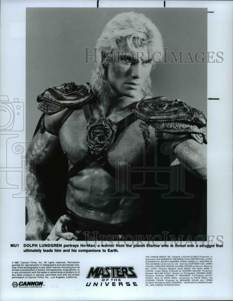 1987 Press Photo Dolph Lundgren as He Man in the Masters of the Universe film - Historic Images