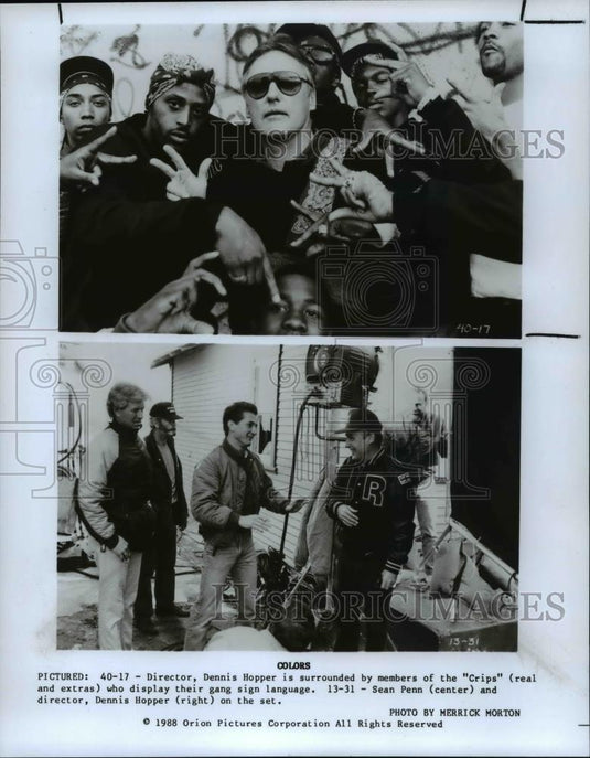 1988 Press Photo Sean Penn and director Dennis Hopper on the set - cvb14708 - Historic Images