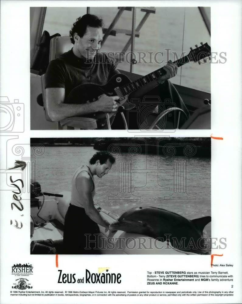 1997 Press Photo Steve Guttenberg as musician Terry Barnett in Zeus and Roxanne - Historic Images