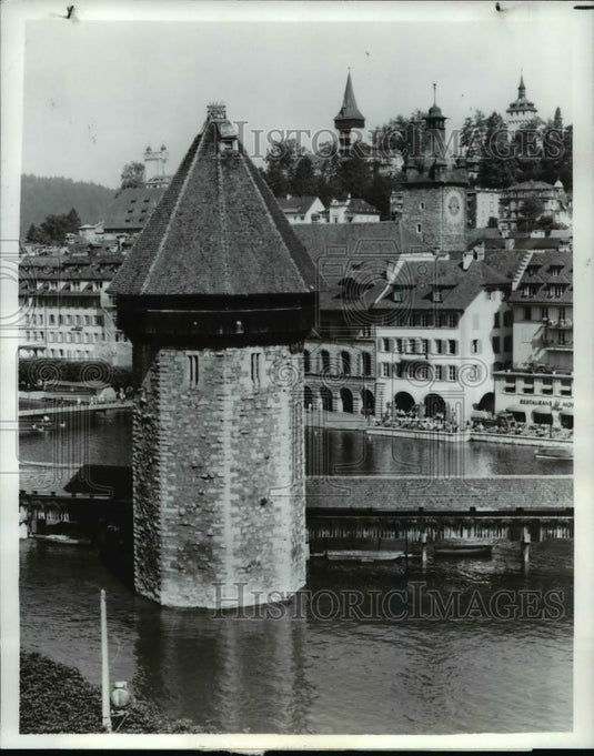 1983 Press Photo The Water Tower - Famous Lucerne Landmark, Switzerland - Historic Images
