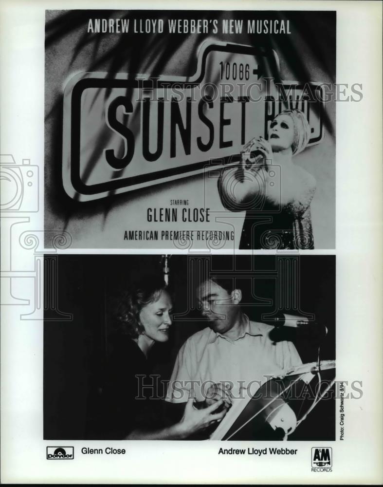 1995 Press Photo Glenn Close and Andrew Lloyd Webber in play Sunset Blud - Historic Images