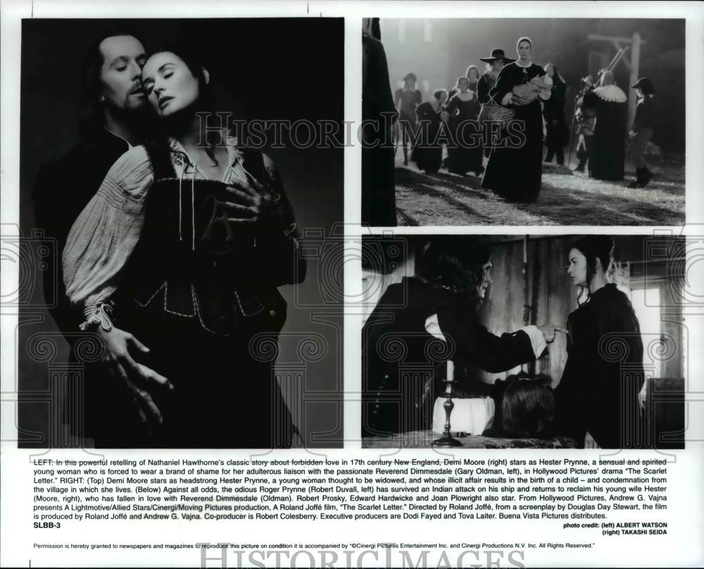 1995 Press Photo Demi Moore, Gary Oldman, & Robert Duvall in The Scarlet Letter - Historic Images