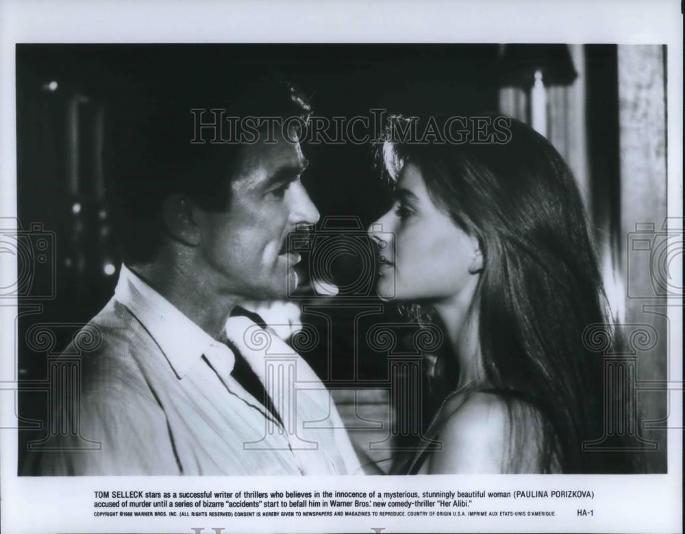 1989 Press Photo Her Alibi, Tom Selleck &amp; Paulina Porizkova - cvp12558 - Historic Images