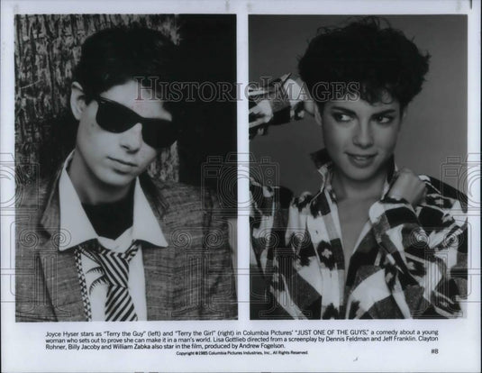 1985 Press Photo Joyce Hyser and Terry the Girl in Just One Of The Guys movie - Historic Images
