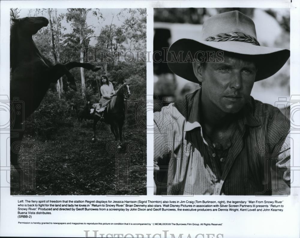 1990 Press Photo Sigrid Thornton and Tom Burlinson in Return to Snowy River - Historic Images