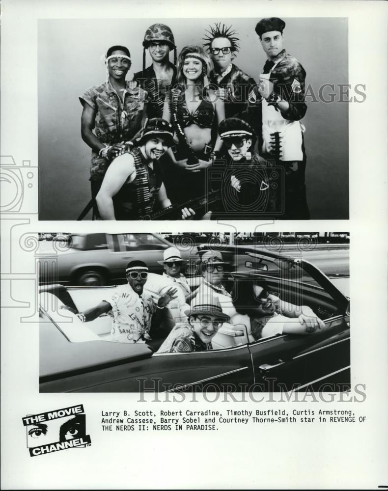 1988 Press Photo Larry B Scott, Robert Carradine, Timothy Busfield, and - Historic Images