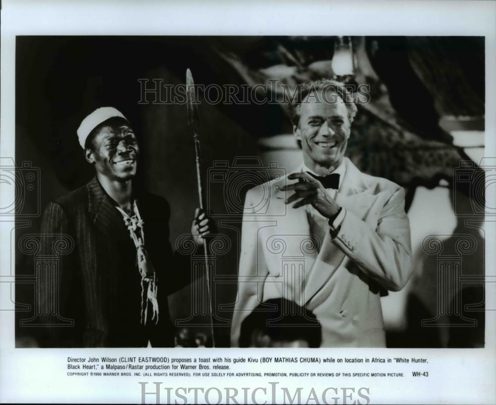 1991 Press Photo Clint Eastwood and Boy Mathias Chum in White Hunter, Black - Historic Images