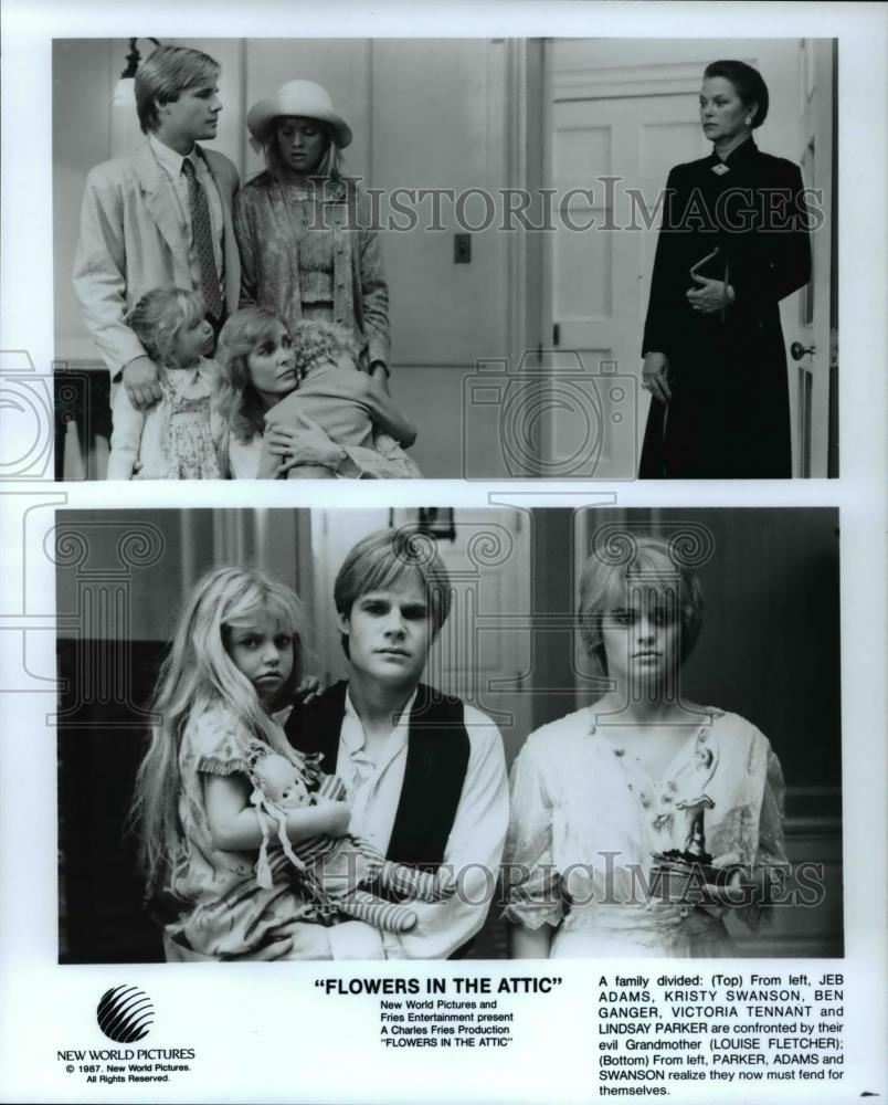 1985 Press Photo Jeb Asams, Kristy Swanson, Ben Ganger, Victoria Tennant, and - Historic Images