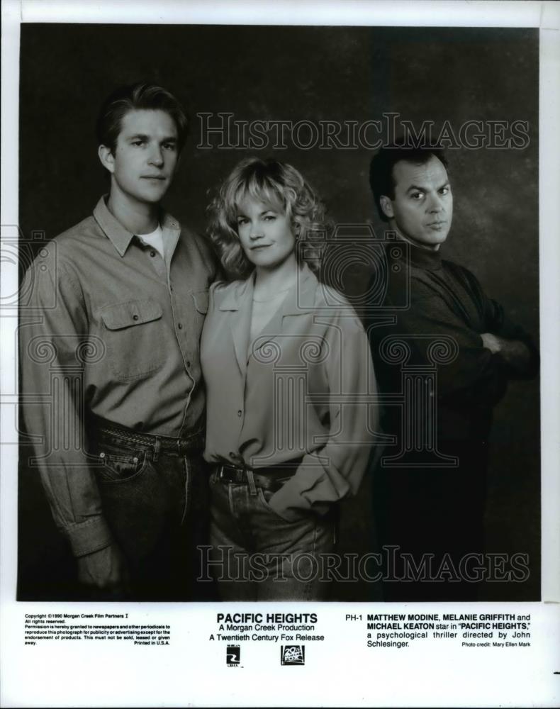 1990 Press Photo Mathew Modine, Melanie Griffith, Michael Keaton in - cvp45563 - Historic Images