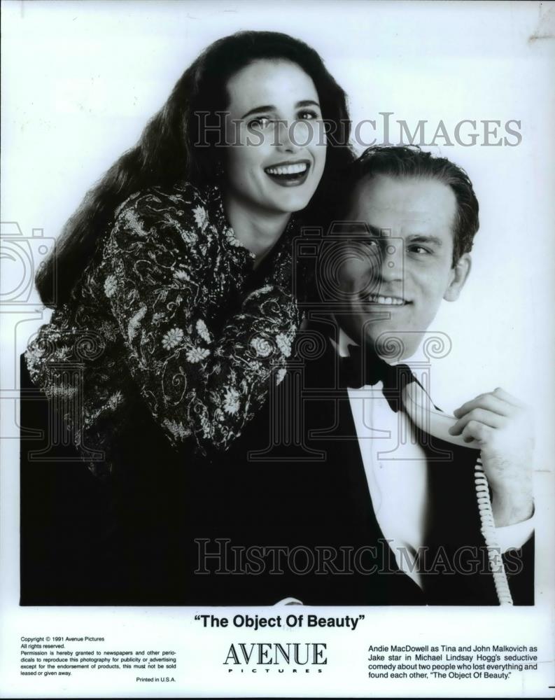 Press Photo Andie MacDowell and John Malkovich in The Object Of Beauty - Historic Images