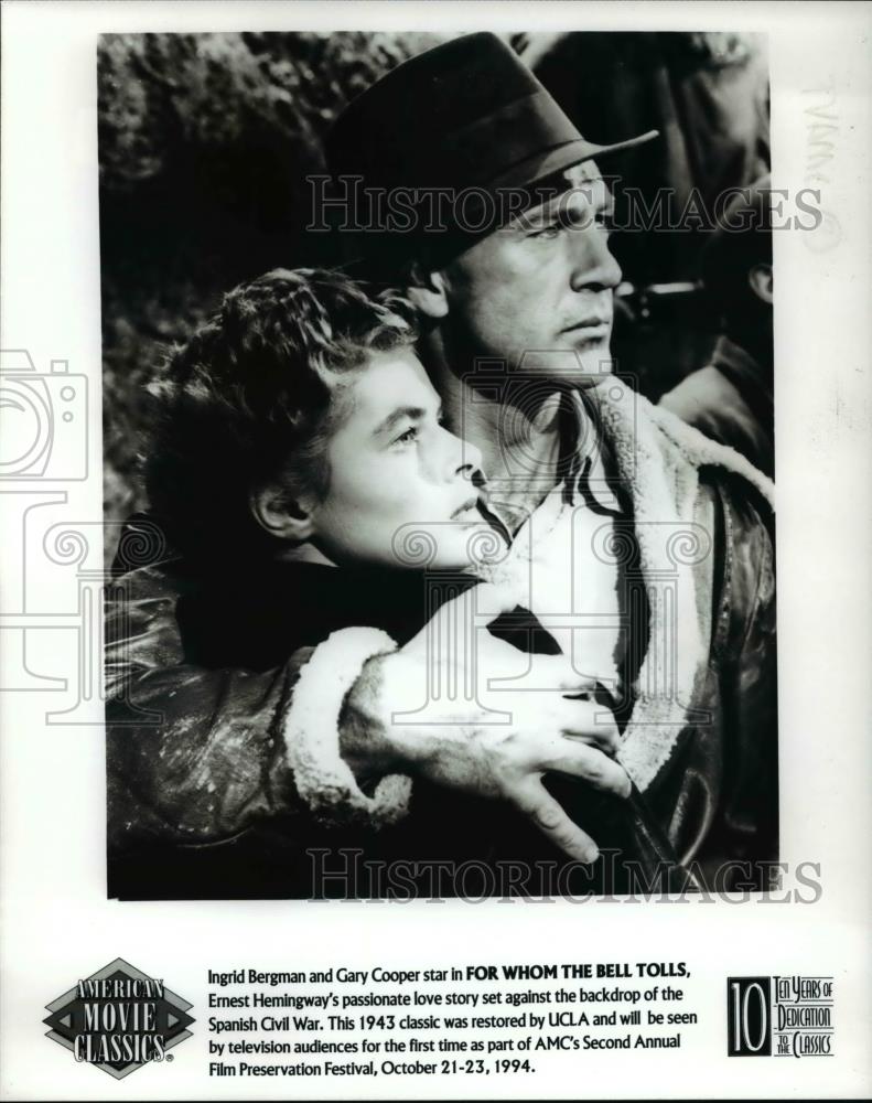 1994 Press Photo Ingrid Bergman and Gary Cooper in For Whom The Bell Tolls - Historic Images