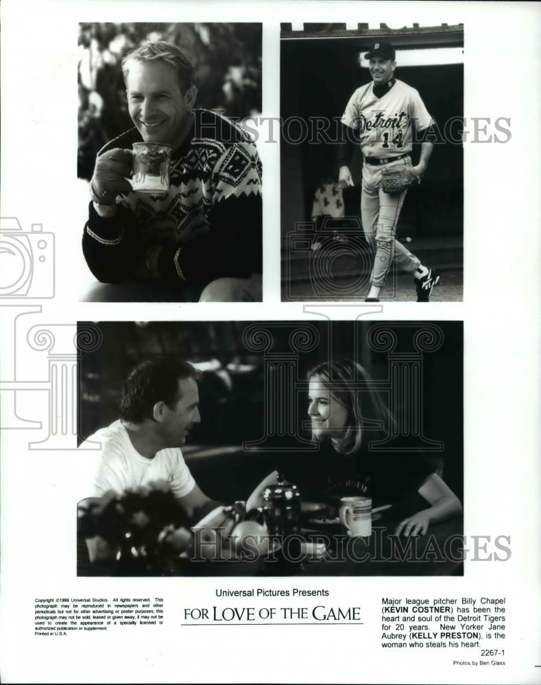 1999 Press Photo Kevin Costner, Kelly Preston in For Love Of The Game - Historic Images