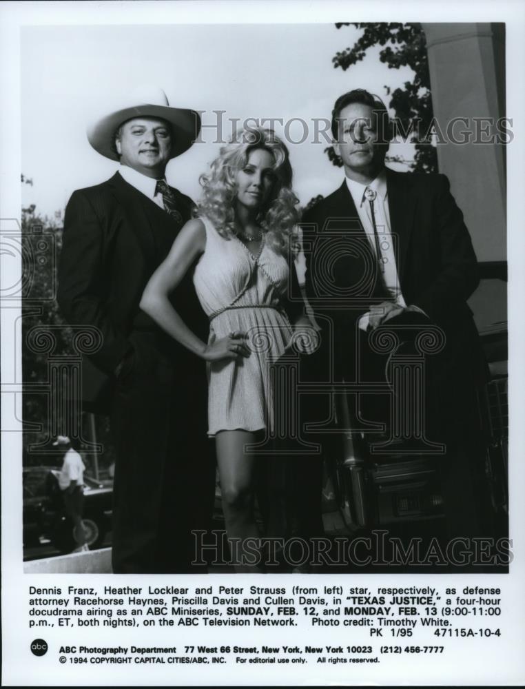 Press Photo Dennis Franz, Heather Locklear, Peter Strauss in Texas Justice - Historic Images