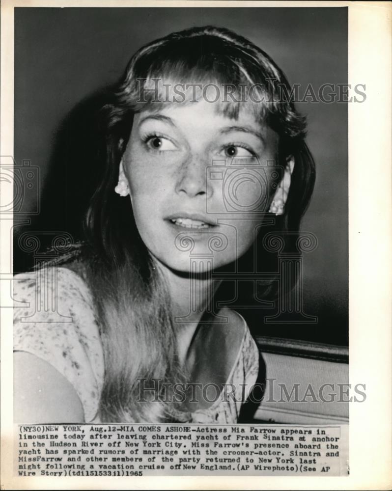 1965 Wire Photo Mia Farrow Appears in Limousine After Leaving Chartered Yatch - Historic Images