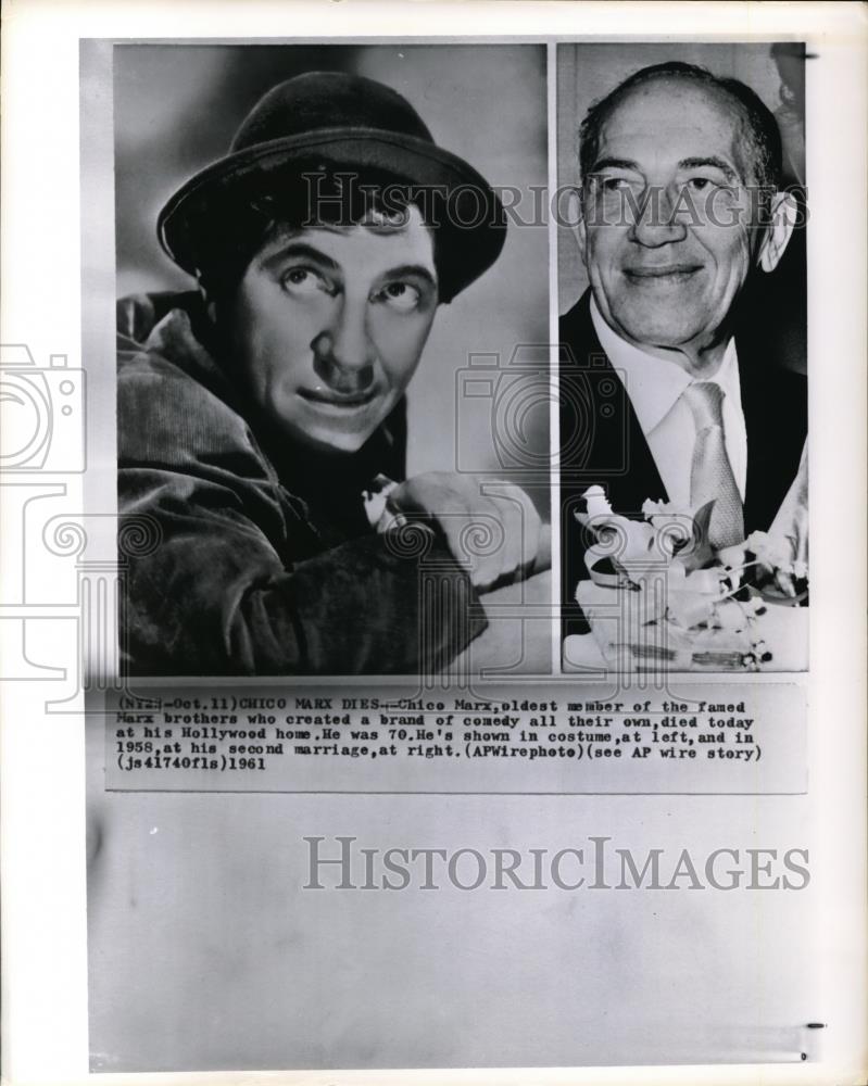 1961 Wire Photo Chico Marx Shown in Costume (at Left)in Second Marriage (right) - Historic Images