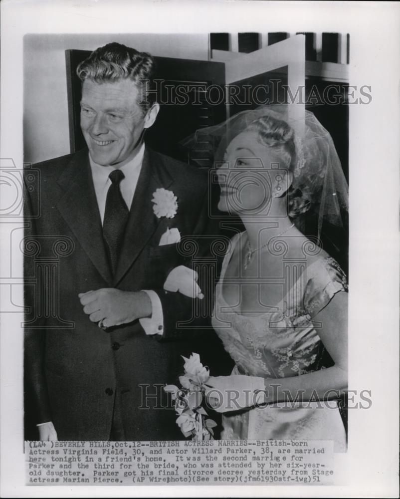 1951 Wire Photo British-born Actress Virginia Field and Actor Willard Parker - Historic Images