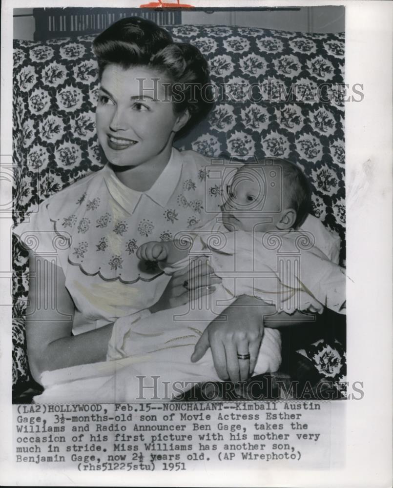 1951 Wire Photo Kimball Austin Gage and his mother, Actress Esther Williams - Historic Images