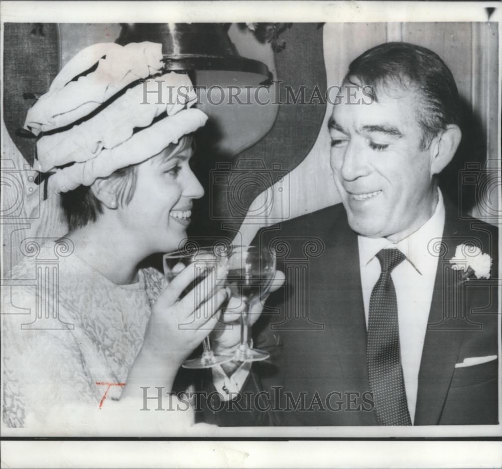 1966 Wire Photo Actor Anthony Quinn and Bride Yolanda Addolori toast marriage - Historic Images