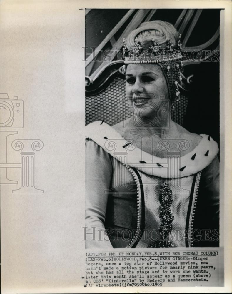 1965 Wire Photo Rogers will appear as a queen on CBS&#39; &quot;Cinderella&quot; - cvw11099 - Historic Images